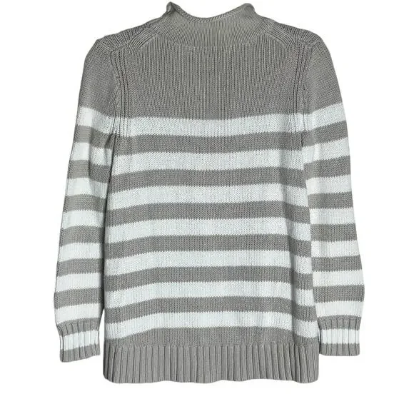 Vintage J. Crew Always Sweater Size S Roll Neck 100% Cotton Gray White Stripe - Picture 5 of 8